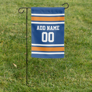 Blue and Orange Sports Jersey Custom Name Number Garden Flag