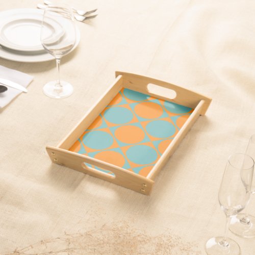 Blue and Orange Squares and Circles Design Serving Tray