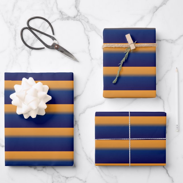 Blue and Orange Stripe  Wrapping Paper Sheets (Front)