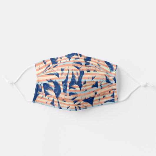 Blue and Orange Stripes and Palm Trees Tropical Adult Cloth Face Mask (Front, Unfolded)