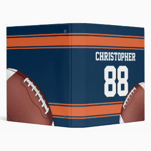Blue and Orange Stripes Jersey Grid Iron Football 3 Ring Binder