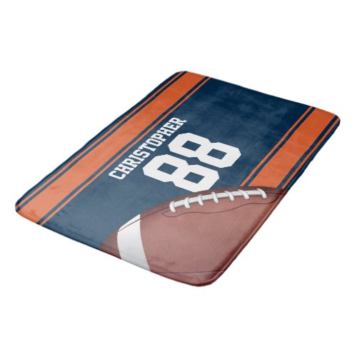 Blue and Orange Stripes Jersey Grid Iron Football Bath Mat