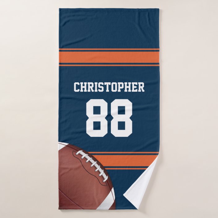 Blue And Orange Stripes Jersey Grid Iron Football Bath Towel Set