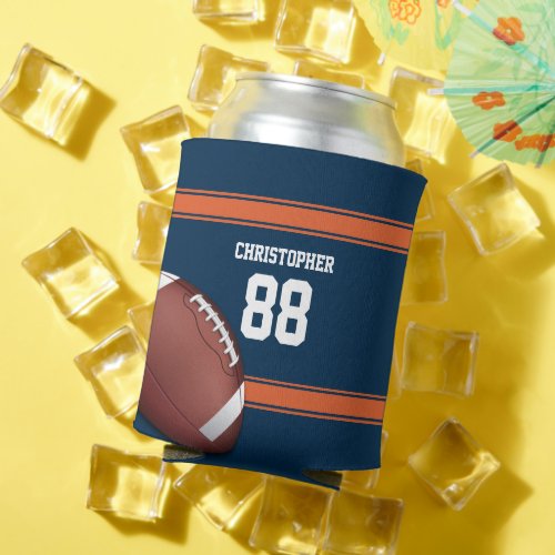 Blue and Orange Stripes Jersey Grid Iron Football Can Cooler