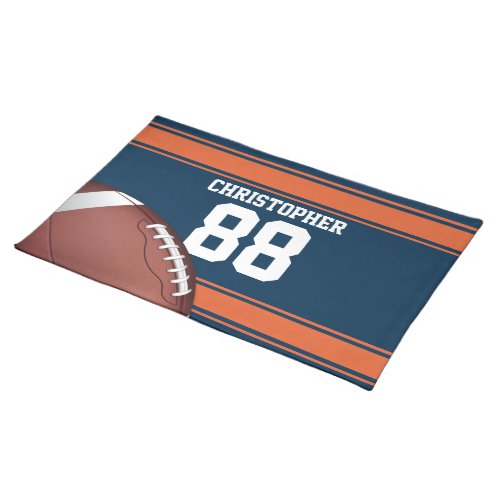 Blue and Orange Stripes Jersey Grid Iron Football Cloth Placemat