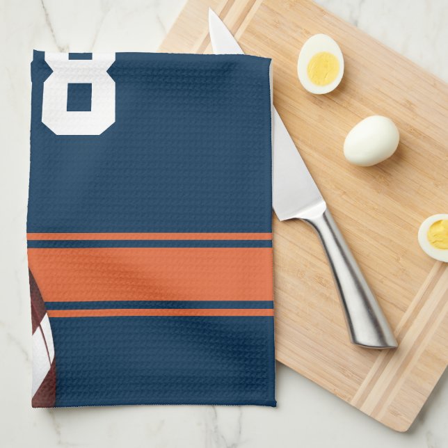 Blue and Orange Stripes Jersey Grid Iron Football Kitchen Towel (Quarter Fold)