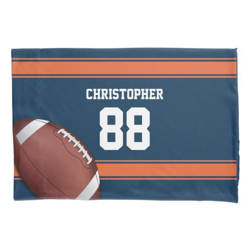 Blue and Orange Stripes Jersey Grid Iron Football Pillow Case