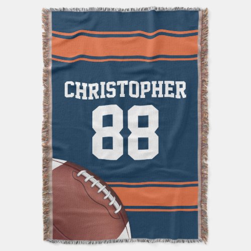 Blue and Orange Stripes Jersey Grid Iron Football Throw Blanket