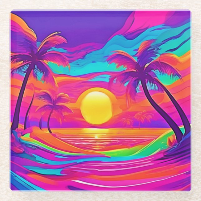 Blue and Orange Sunset Glass Coaster (Front)