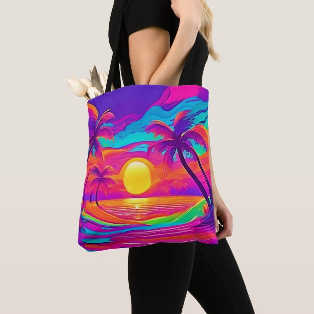 Blue and Orange Sunset Tote Bag (Close Up)