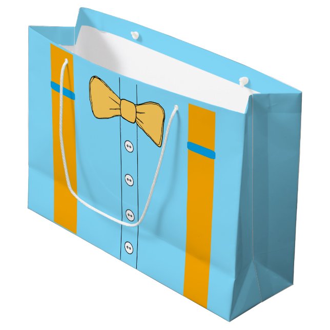 Blue and Orange Suspenders and Bow Tie Birthday Large Gift Bag (Front Angled)