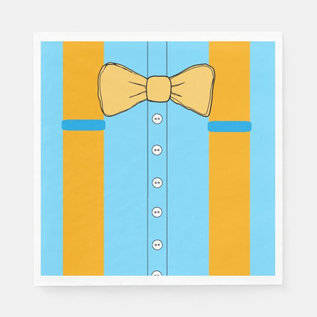 Blue and Orange Suspenders and Bow Ties Birthday Napkins (Front)
