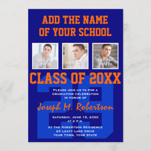 Blue and Orange Team School Athlete Graduation Invitation