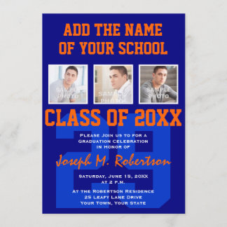 Blue and Orange Team School Athlete Graduation Invitation