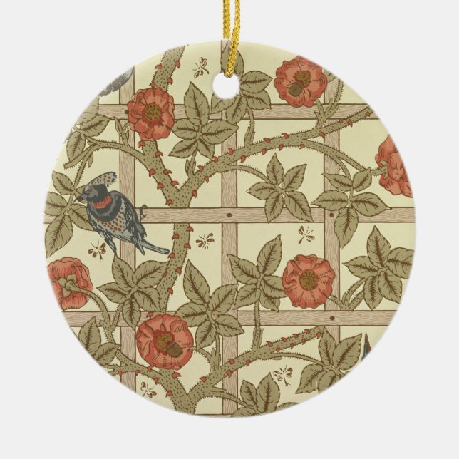 Blue and orange trellis wallpaper design, 1864 ceramic ornament (Front)