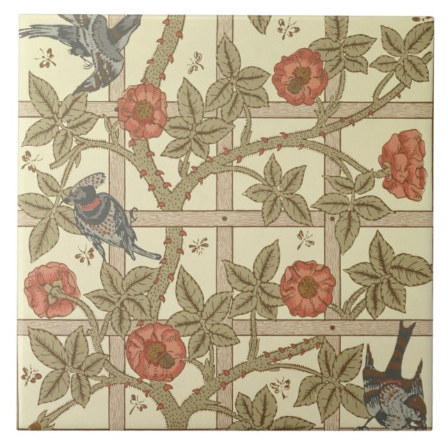 Blue and orange trellis wallpaper design, 1864 ceramic tile (Front)