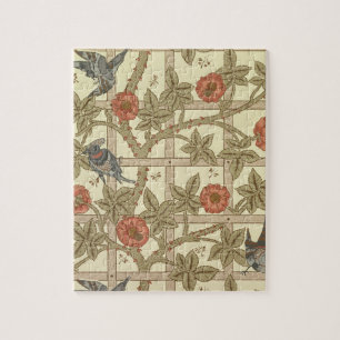 Blue and orange trellis wallpaper design, 1864 jigsaw puzzle