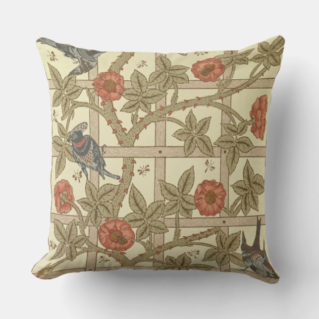 Blue and orange trellis wallpaper design, 1864 throw pillow (Front)