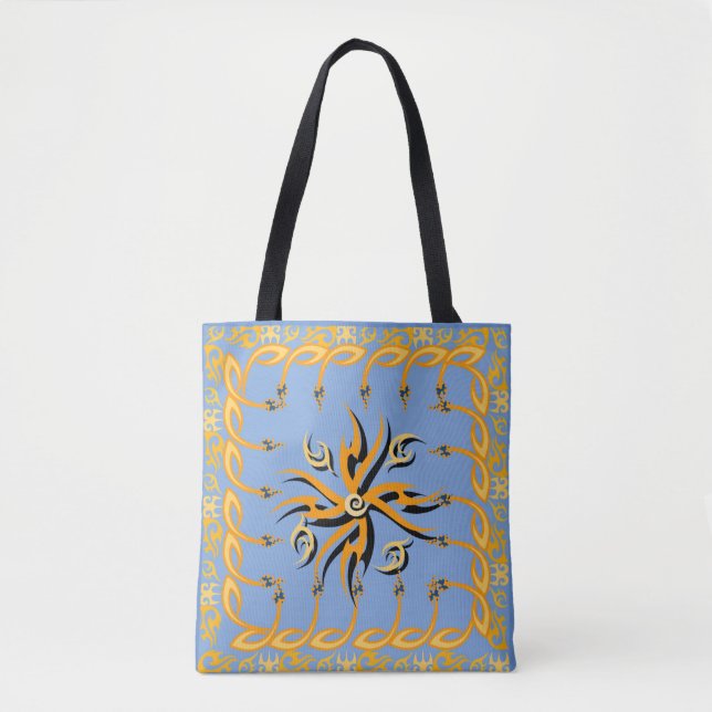 Blue and orange tribal print  tote bag (Front)