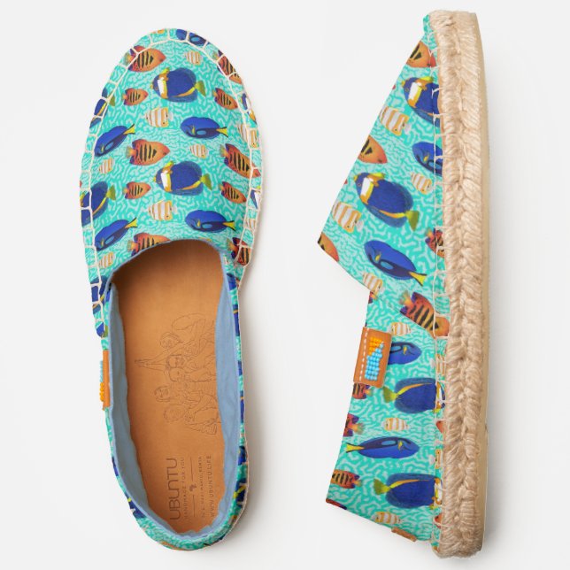 Blue and Orange Tropical Aquarium Fish on Coral Espadrilles (Side)
