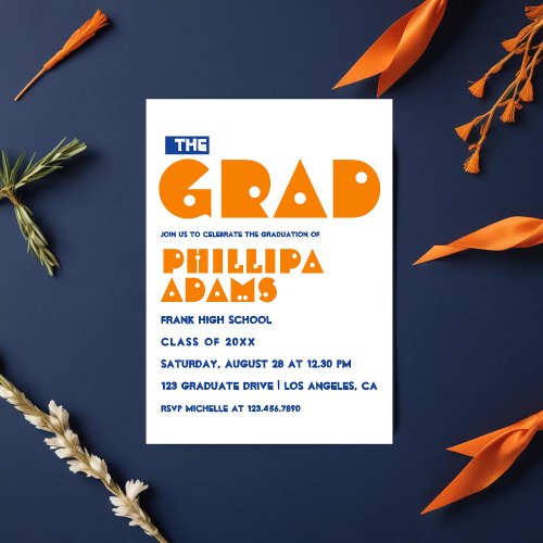 Blue and Orange Typography Graduation Party Invitation