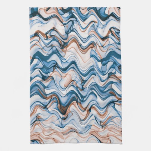 Blue and Orange Wavy Curvy Lined Pattern  Kitchen Towel