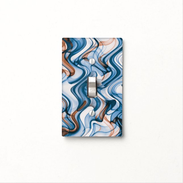 Blue and Orange Wavy Curvy Lined Pattern   Light Switch Cover (In Situ)