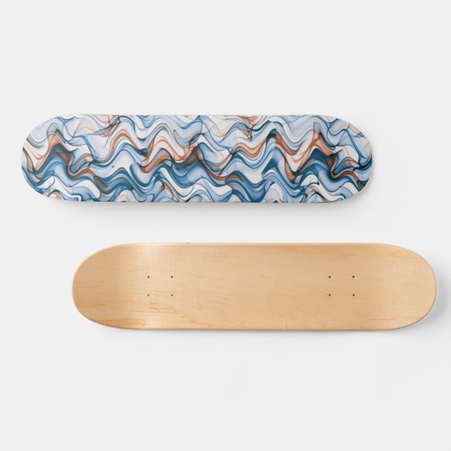 Blue and Orange Wavy Curvy Lined Pattern  Skateboard (Horz)