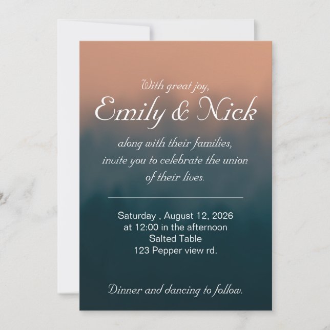 Blue and Orange Wedding invitation  (Front)