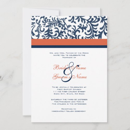Blue and Orange Wedding Invitation