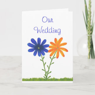 Blue and Orange Wedding Invitations, Flowers Invitation