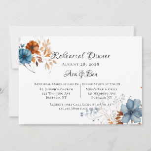 Blue and Orange Wildflowers Rehearsal Dinner Invitation