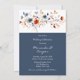 Blue and Orange Wildflowers Wedding Invitation