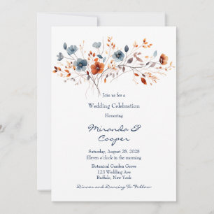 Blue and Orange Wildflowers Wedding Invitation