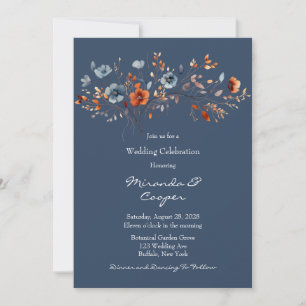 Blue and Orange Wildflowers Wedding Invitation