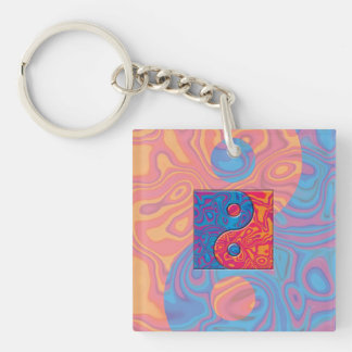 Blue and Orange Yin Yang Symbol Keychain