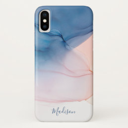 Blue and Peach Abstract Ink Wash with Name iPhone X Case