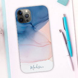 Blue and Peach Abstract Ink Wash with Name Case-Mate iPhone 14 Case