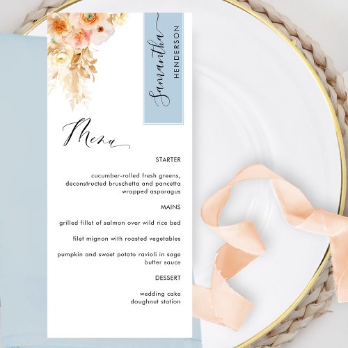 Blue and Peach Blush Personalized with Guest Name Menu
