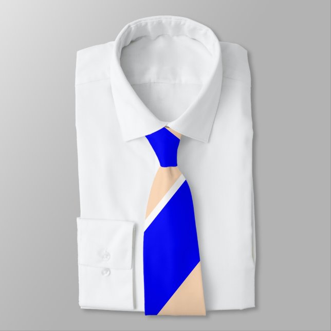 Blue and Peach Broad Regimental Stripe Neck Tie (Tied)