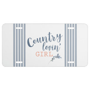Blue and Peach Country Lovin' Girl License Plate