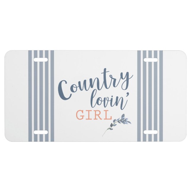 Blue and Peach Country Lovin' Girl License Plate (Front)