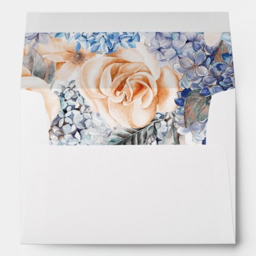 Blue and Peach Floral Botanical Elegant Wedding Envelope