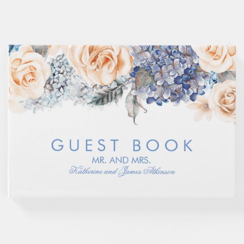Blue and Peach Floral Elegant Wedding Guest Book