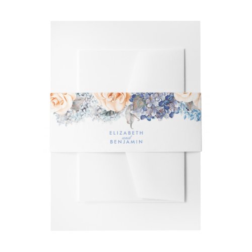 Blue and Peach Floral Elegant Wedding Invitation Belly Band