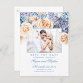 Blue and Peach Floral Watercolors Save the Date Announcement Postcard (Front/Back)