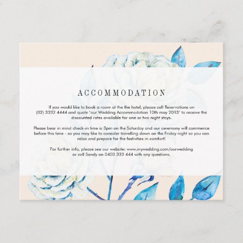 Blue and Peach Floral Wedding Direction Card