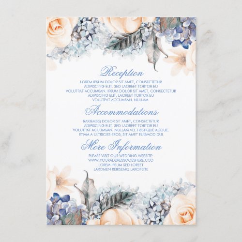 Blue and Peach Floral Wedding Information Guest Enclosure Card