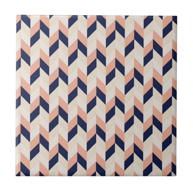 Blue and Peach Herringbone Ceramic Tile (Front)