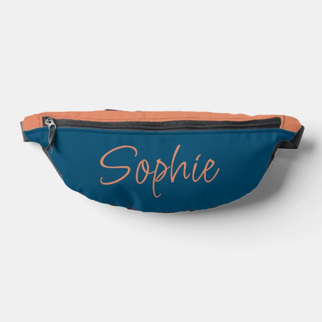 Blue and Peach Name Typography Fanny Pack (Lay Down)